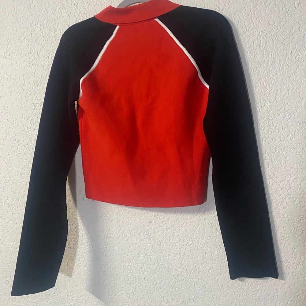 Mango Woman’s zipper Crop Cardigan Black red modern style size S - Picture 4 of 9